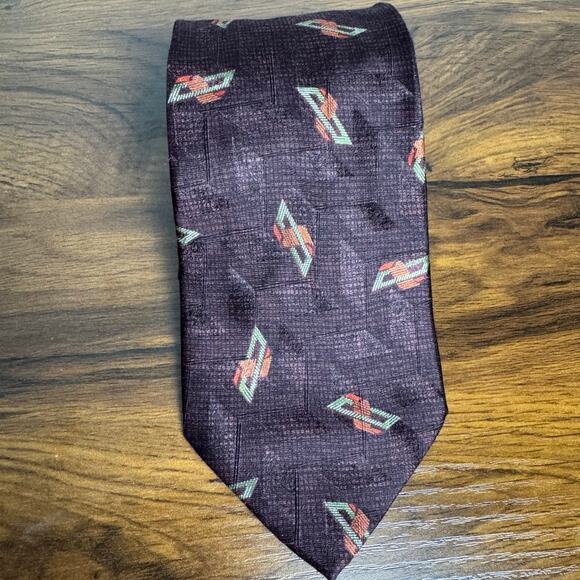 Ermenegildo Zegna Tie Mens 100% Silk Geometric Neck Tie Multicolor Maroon Career - Picture 1 of 6